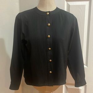 Vintage 70s Laura and Jane blouse pleated black gold button down women’s size 4P